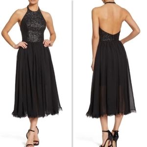 Dress the Population Tatiana Sequin Black Chiffon Dress - Large
